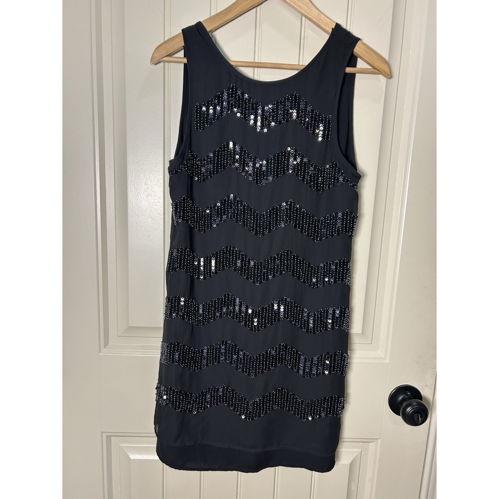 H&M Ladies Sleeveless Flapper Beaded & Sequin Black Sz 6 Chiffon Party Dress
